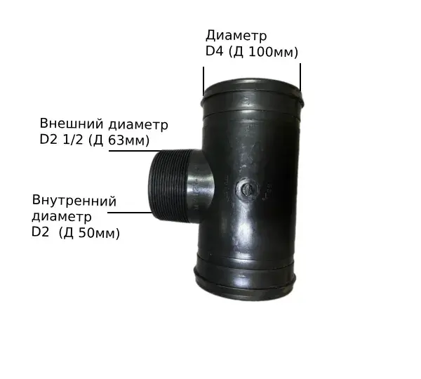 Тройник с наруж. и внутр. резьбой Д 100х63х50 - Соединитель на лейфлет - Фото №1