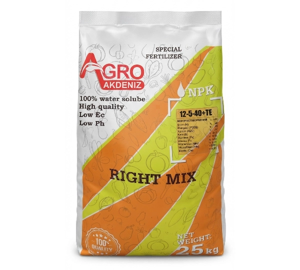Комплексное удобрение Right Mix NPK 12.5.40 + TE - Азот (N): 12% Фосфор (P2O5): 5% Калий (K2O): 40% + Микроэлементы - Фото №1